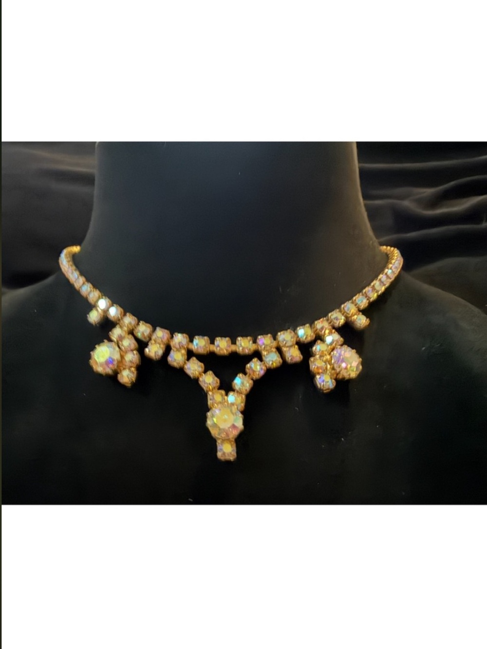 Rare Aurora Borealis Crystal Drop Choker Necklace